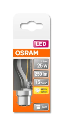 Produktbild von OSRAM LED-Lampe | Sockel: B22d | Warmweiß| 2700 K | 2,50 W | Ersatz für 25-W-Glühbirne | klar | LED Retrofit CLASSIC P