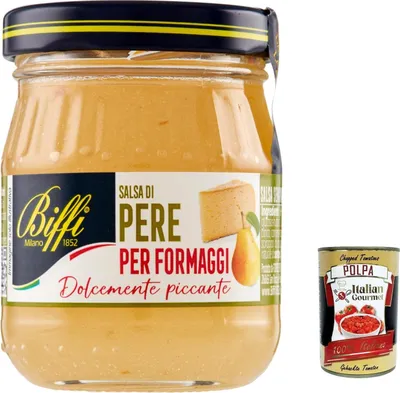 Produktbild von 6x Biffi Salsa di Pere per Formaggi, Birnen Senfsauce für Käse 100g + Italian Gourmet polpa 400g