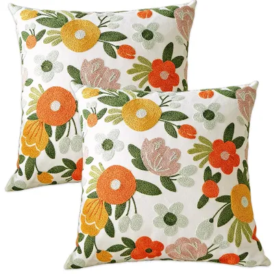 Kissenbezüge 45x45 cm, 2er-Set, bestickt, Leinenoptik, Dekokissen
