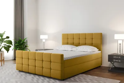 Produktbild von Boxspringbett Schlafzimmerbett SENON 160x200cm Stoff Gelb inkl. Bettkasten