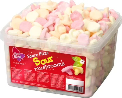 Produktbild von Red Band sour Mushrooms Schaumzucker Pilze mit Fruchtgeschmack 720g