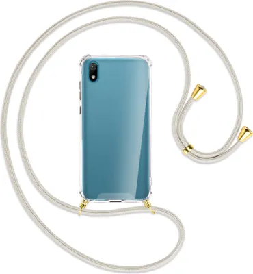 Produktbild von Handykette Backcover-Schutzhülle mit Band (Metall goldfarben) für Huawei Y5 2019 - broken white