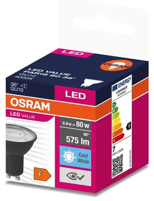 Produktbild von OSRAM LED VALUE PAR16 schwarzes Gehäuse 80 6.9W GU10 Spot, Strahler 575lm 6500K tageslichtweiss wie 80W 4058075766570