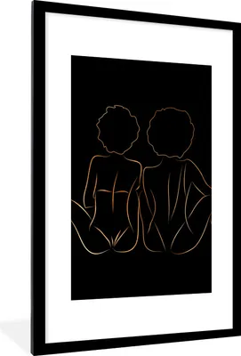 Produktbild von MuchoWow® Gerahmtes Poster Frauen - Linienkunst - Schwarz und Gold 60x90 cm - Poster mit Schwarzem Bilderrahmen Wandposter Rahmen Foto Bilder - Dekoration - Wandposter Wohnzimmer - Hochwertig