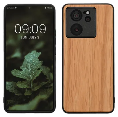 Produktbild von kwmobile Handyhülle für Xiaomi 13T / 13T Pro Hülle Holz - Case mit TPU Bumper - Stoßfestes Hardcase - Schutzhülle Cover in Hellbraun Braun