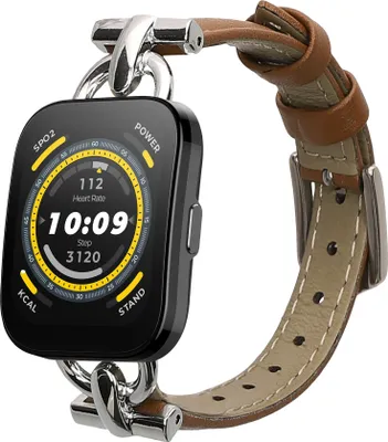 Produktbild von kwmobile Armband kompatibel mit Huami 22mm Amazfit Bip 6 / Bip 5 Unity / Bip 5 / GTS 3 / Balance 2 / Helio Strap - Echtleder Fitnesstracker