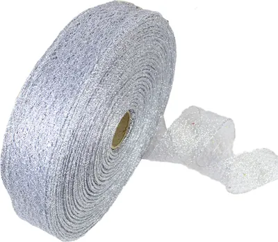 Produktbild von 1 Rolle 2 m x 5 cm Weihnachtsband, einfarbig, durchsichtig, glitzernd, mit Draht, Geschenkverpackung, DIY-Bastelarbeit,Schleife, Band, Partyzubehör, Silber