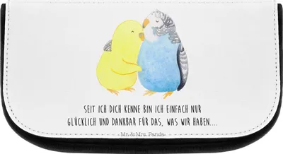Produktbild von Mr. & Mrs. Panda Kulturtasche Wellensittich Liebe - Weiß - Geschenk, Organizer, Umarmung, Freundin, Schminktasche, Kosmetiktasche, kosmetiktäschchen, Kulturbeutel