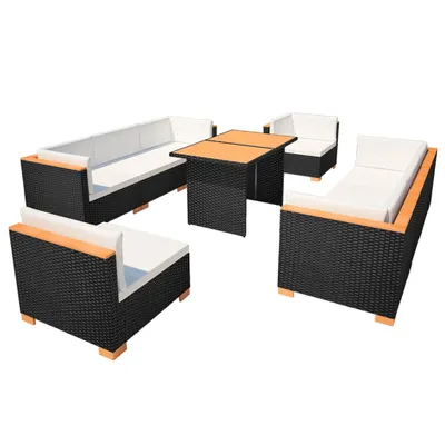 Immagine prodotto di vidaXL Set da giardino da 10 pezzi con cuscini in polirattan nero