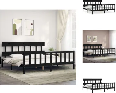Produktbild von vidaXL Massivholzbett mit Kopfteil Schwarz 200x200 cm -  Betten & Bettgestelle
