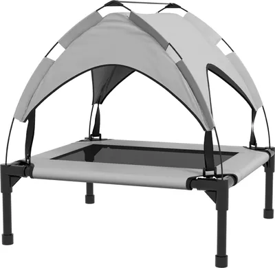 Produktbild von Erhöhtes Hundebett mit Baldachin, Haustierbett, Outdoor Hundeliege mit Dach, Atmungsaktiv, für kleine und mittelgroße Hunde Hellgrau Oxford 76 x 61 x 69,5 cm