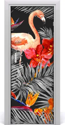 Produktbild von Tulup Türaufkleber 75x205 cm Dekorative Aufkleber Selbstklebend Wasserdichte Tapete Abnehmbar Schlafzimmer Wohnzimmer Wohnkultur - Flamingos und Blumen