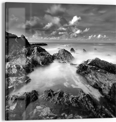 Produktbild von DEQORI Glasbild Echtglas 30x30 cm 'Küstennebelgeflüster' Wandbild Bild modern Deko