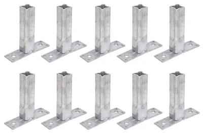 A set of ten metal handrail supports arranged in two rows on a white background.