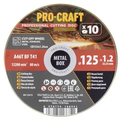 Immagine prodotto di Set di dischi da taglio Procraft CD125x1.2b 10 pezzi 125 x 22,23 mm