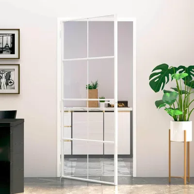 Zdjęcie produktu dla vidaXL Drzwi wewnętrzne białe 93x201,5 cm szkło hartowane i aluminium slim