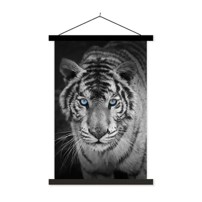 Produktbild von MuchoWow® Textilposter Tiere - Tiger - Schwarz und weiß - Augen - Blau 40x60 cm mit schwarzem Rahmen - Wanddekorationen