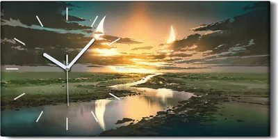 Produktbild von Leinwand Wanduhr Wandkunst Uhr 60x30 Landschafts der Wasser Straße in bunte - weiße Hände