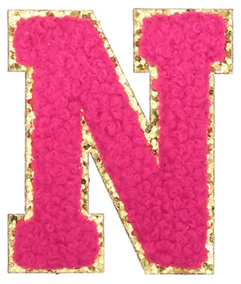 Buchstaben-Patch N, Chenille, 5,5x4,8 cm, rosa, Goldrand, 1 Stück