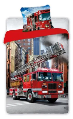 Produktbild von Bettwäschegarnitur 140x200 cm x 70x90 cm Feuerwehr Auto Wendebettwäsche 140x200 cm + 70x90 cm - Feuerwehr