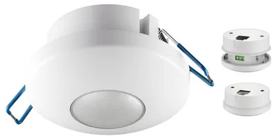 Image de Détecteur de mouvement 2 en 1, blanc, pour montage en saillie ou encastré, détection à 360°, portée de 8 m, pour usage intérieur (IP20), compatible avec les ampoules LED