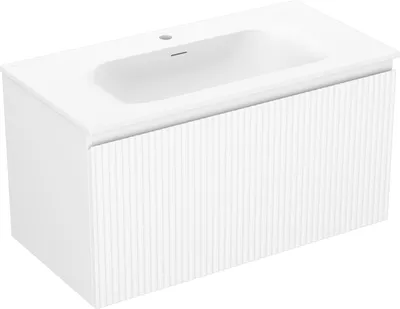 Zdjęcie produktu dla Mexen Rivel szafka łazienkowa 90 cm z umywalką Vela, 1 szuflada, ryflowana , biała mat - 91A20-09047-1-BF01-W23M01