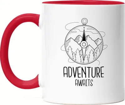 Produktbild von Adventure Awaits Tasse Rot Camping Reisen Abenteuerlust Kompass Urlaub