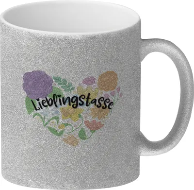 Produktbild von Lieblingstasse Glitzer-Kaffeebecher mit Blumen in Herzform