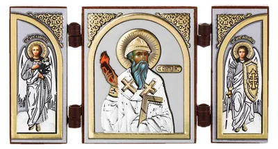 Ikonen-Triptychon Hl. Spyridon, Holz, 9,5x5,2x0,6 cm