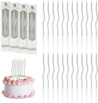 Imagen del producto de 24 velas de cumpleaños en espiral, velas de cumpleaños en forma de espiral, velas metálicas largas y delgadas para cupcakes, ideales para cumpleaños y bodas