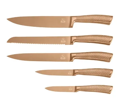 Produktbild von 6-teiliges Messer-Set mit ergonomischem Griff & magnetischem Messerblock - Gold