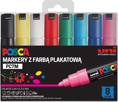Obrázek produktu pro Markery plakatowe Uni Posca PC-7M 8 kolorów