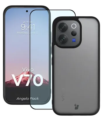 Produktbild von Schutzhülle + gehärtetem Glas für Vivo V70 5G, Bizon Angelo Pack, Getönte mit schwarzem Rahmen