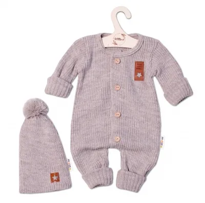 Obrázek produktu pro Baby Nellys  2-dílná sada Pletený overálek STAR + čepice Hand Made, béžový, vel. 80/86
