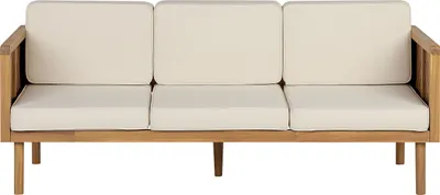 Obrázek produktu pro BELIANI Zahradní pohovka světlé akáciové dřevo krémově bílé polštáře 3místná moderní design zahrada terasa