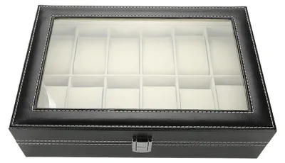 Produktbild von 12 Fächer Kunstleder Uhrenvitrine Aufbewahrungsbox Organizer Schmuck