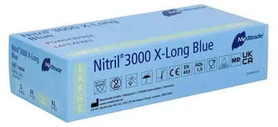 Zdjęcie produktu dla Meditrade® 1282L Meditrade® unisex Einmalhandschuhe Nitril® x-long blau Größe L, 100 St.
