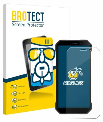 A product shot of a screen protector packaging and the screen protector itself placed on a smartphone.