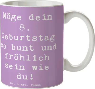 Produktbild von Mr. & Mrs. Panda Kaffeetasse Spruch 8. Geburtstag Freude - Lavendeltraum - Geschenk, Kindergeburtstag, Happy Birthday, 8 Jahre alt, feiern, Tasse, Geburtstagsparty, Kind