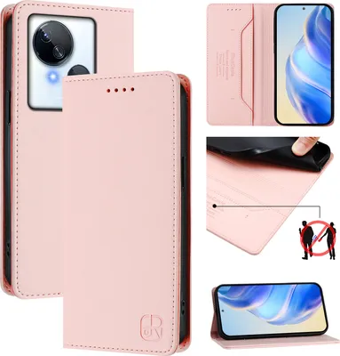 Produktbild von Lederhülle für Tecno Spark 10 5G Hülle Flip Brieftasche Kartenfächern Ständer Schutzhülle Pink