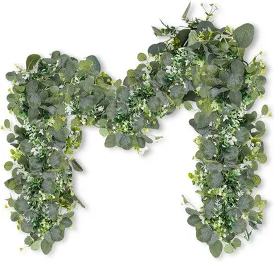 Immagine prodotto di Ghirlanda artificiale di eucalipto, 1,8 m, verde e bianca, decorazione da tavola, festa, matrimonio
