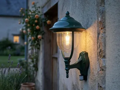 Produktbild von LED Außenwandleuchte mit Bewegungsmelder, große Landhausstil Wandlaterne, Grün