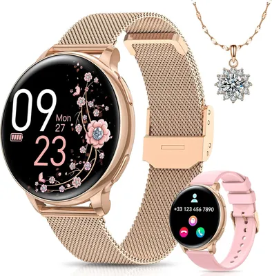 Produktbild von Banlvs Damen-Smartwatch mit Telefon, 1,27"-HD, 110 Sportmodi, Herzfrequenz, Schlaf, Zyklus, SPO2, BMI, IP68, für Android iOS