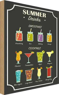 Produktbild von vianmo Holzschild 18x12 cm Drinks Summer Smoothies Cocktails Essen Trinken