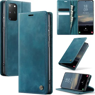 Image de Etui en cuir pour Samsung Galaxy S20 Plus, protection RFID, fermeture magnétique, fentes pour cartes et fonction stand Bleu