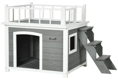 Immagine prodotto di Cuccia per cani con terrazza sul tetto e scala | Colore: naturale e beige | Dimensioni: 70x65x66 cm