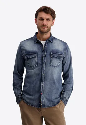 Produktbild von Timezone Modisches Langarmhemd Knopfverschluss Kentkragen Denim Größe: L (41/42)