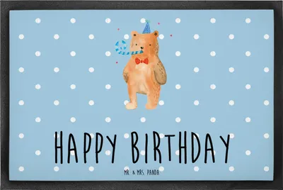 Produktbild von Mr. & Mrs. Panda Schmutzmatte Bär Geburtstag 60 x 90 cm - Blau Pastell - Geschenk, Teddy, Sauberlaufmatte, Alles Gute, Bodenvorleger, Fußabtreter, fußmatte, Fussmatte