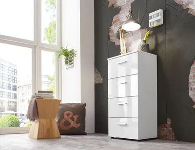 Productafbeelding van Hoogglans Witte Dressoir met 4 Laden 91cm
