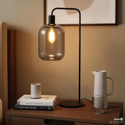Produktbild von home24 Tischleuchte - 1-flammig - Rauchglas / Eisen